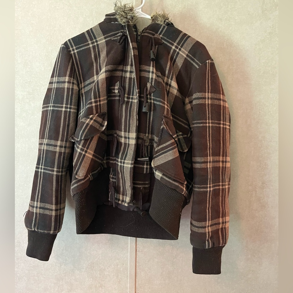 Cute brown plaid winter jacket